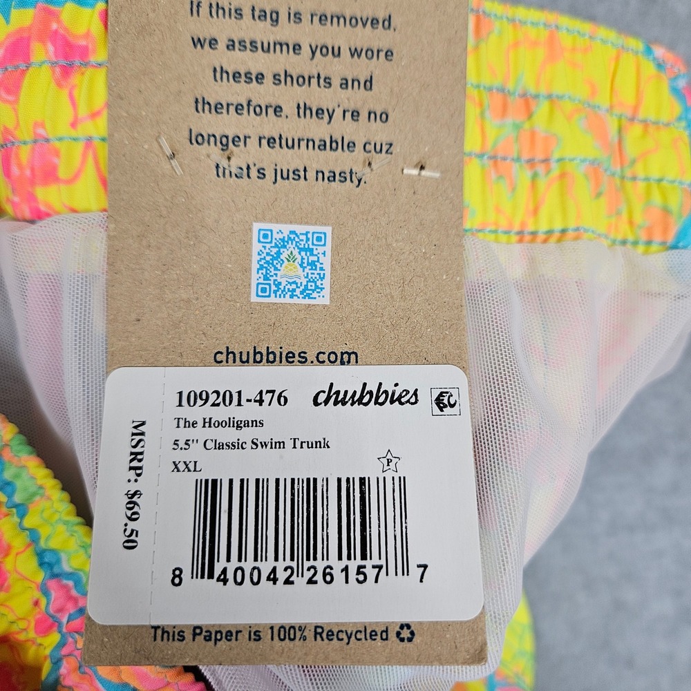 Chubbies The Hooligans Mens XXL Swim Trunks 5.5 Inseam Neon Pineapple Blue New - Picture 6 of 6